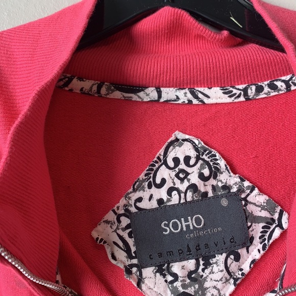 SoHo Collection Camp David Pink Long Sleeve Zip Up Sweater - Picture 2 of 6